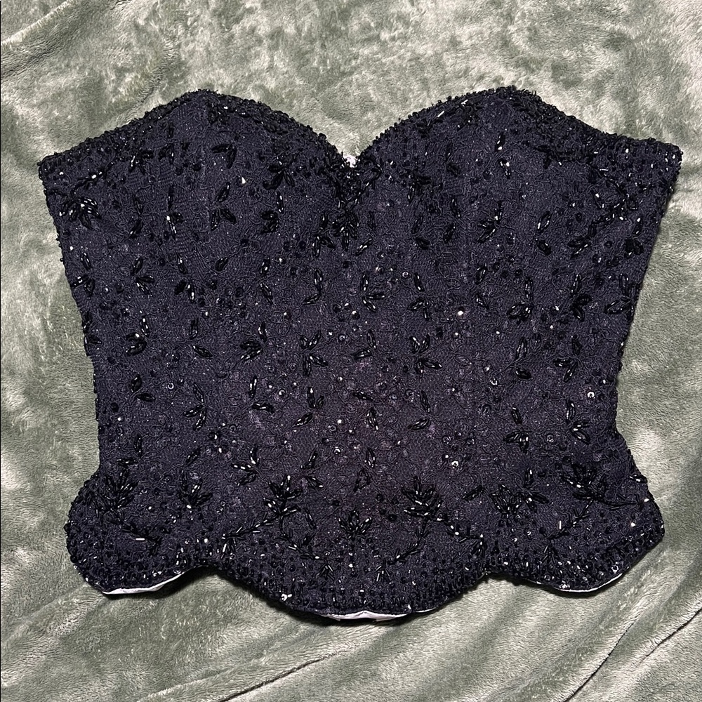 Elegant Black Beaded Women's Top